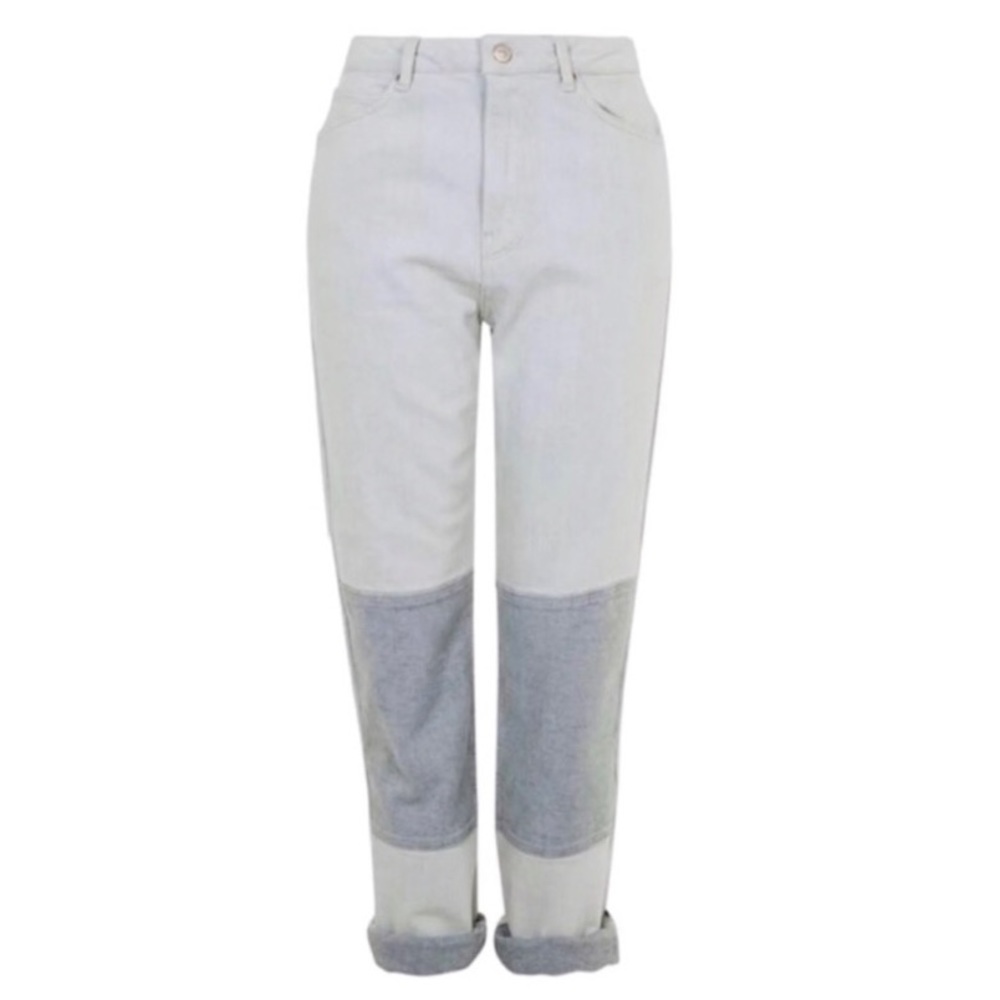 TOPSHOP Moto Light Wash Two Toned Patchwork Mom Jeans